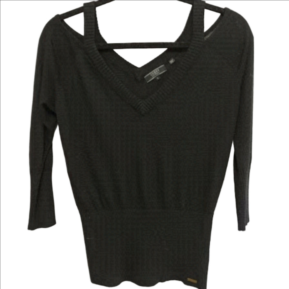 Guess long sleeve black top, cold shoulder style, size small